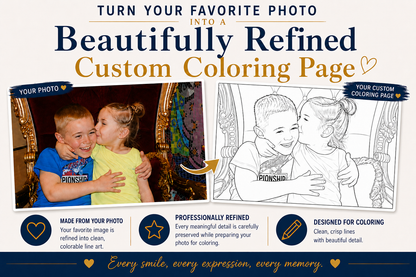 Custom photo transformed into a printable coloring page digital download