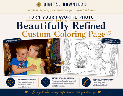 Custom line art portrait from your photo — digital download made in 2-3 business days, Belle Voir