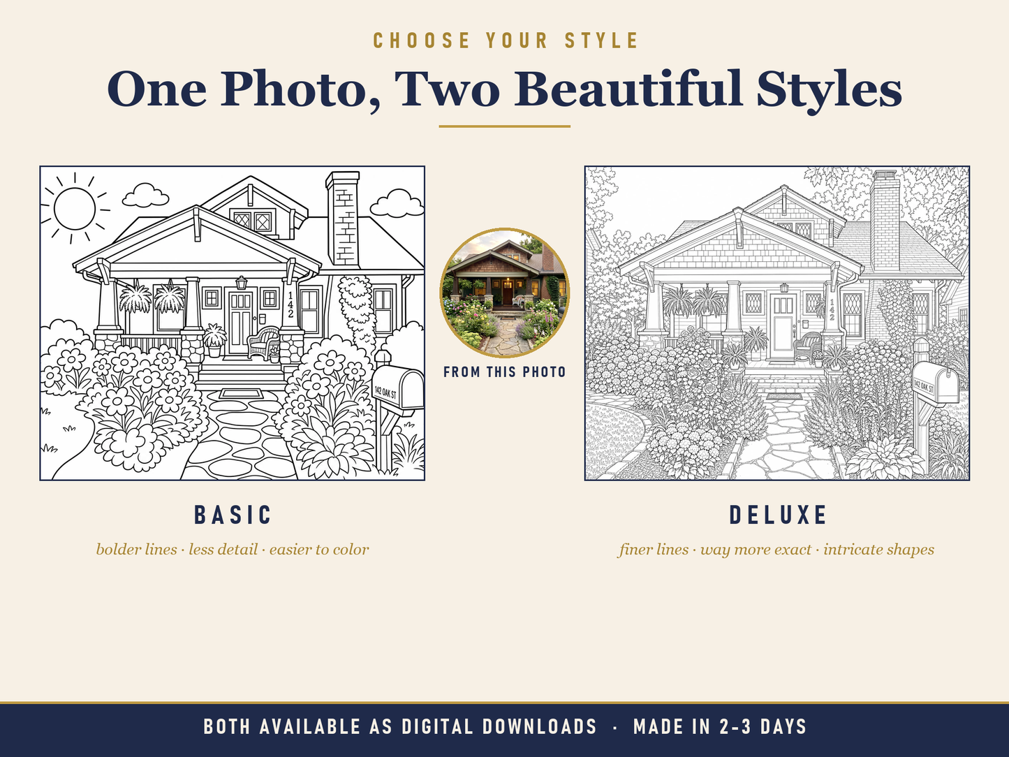 Choose your style — Basic bolder lines and less detail, Deluxe finer lines and intricate shapes