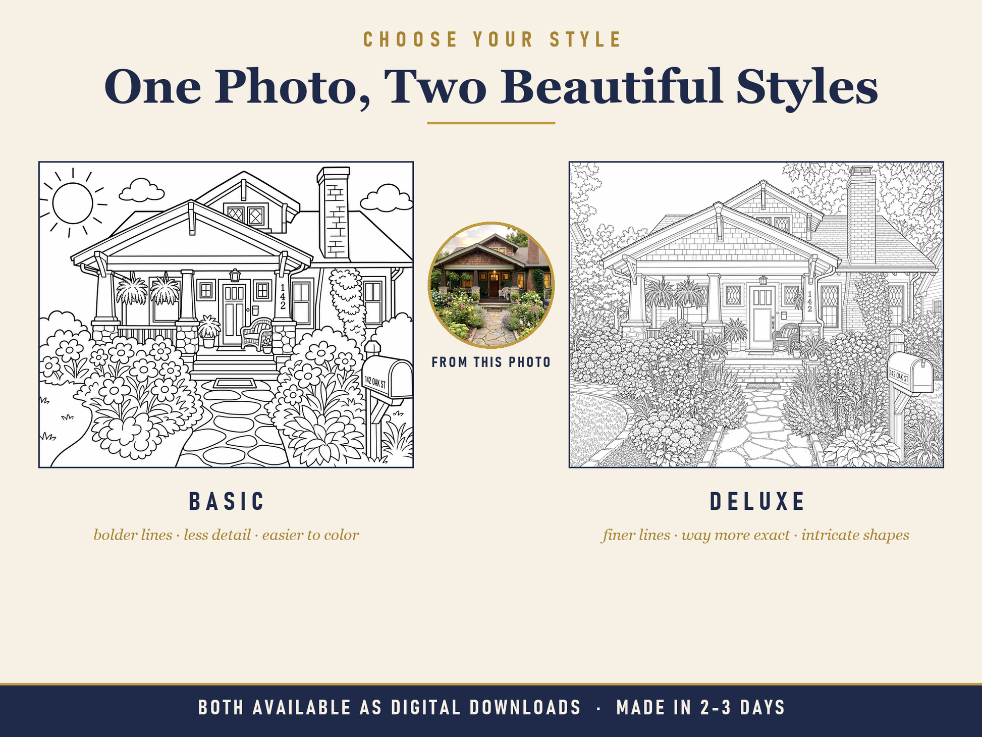 Choose your style — Basic bolder lines and less detail, Deluxe finer lines and intricate shapes