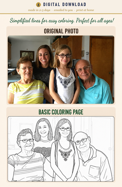 Custom family portrait line art from your photo — digital download