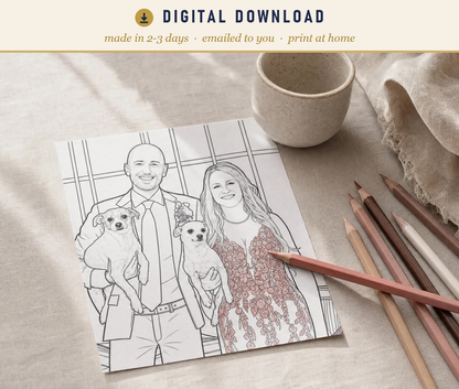 Print at home as art or a coloring page — custom line art digital download