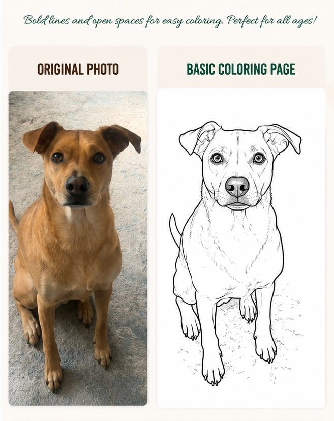 Pet photo turned into a printable coloring page