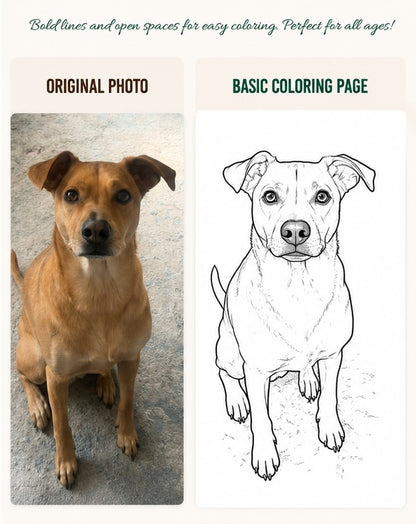 Pet photo turned into a printable coloring page