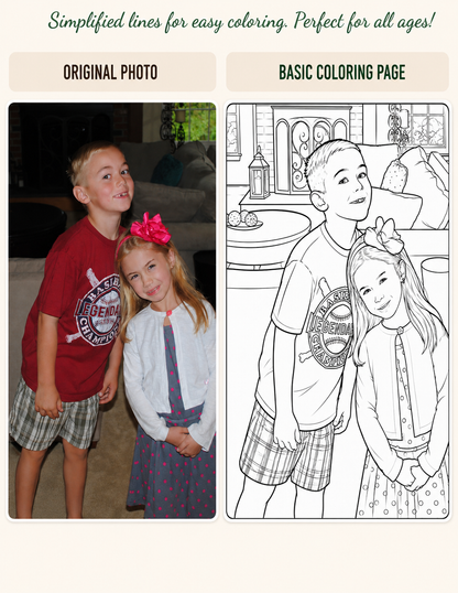 Photo to coloring page transformation example