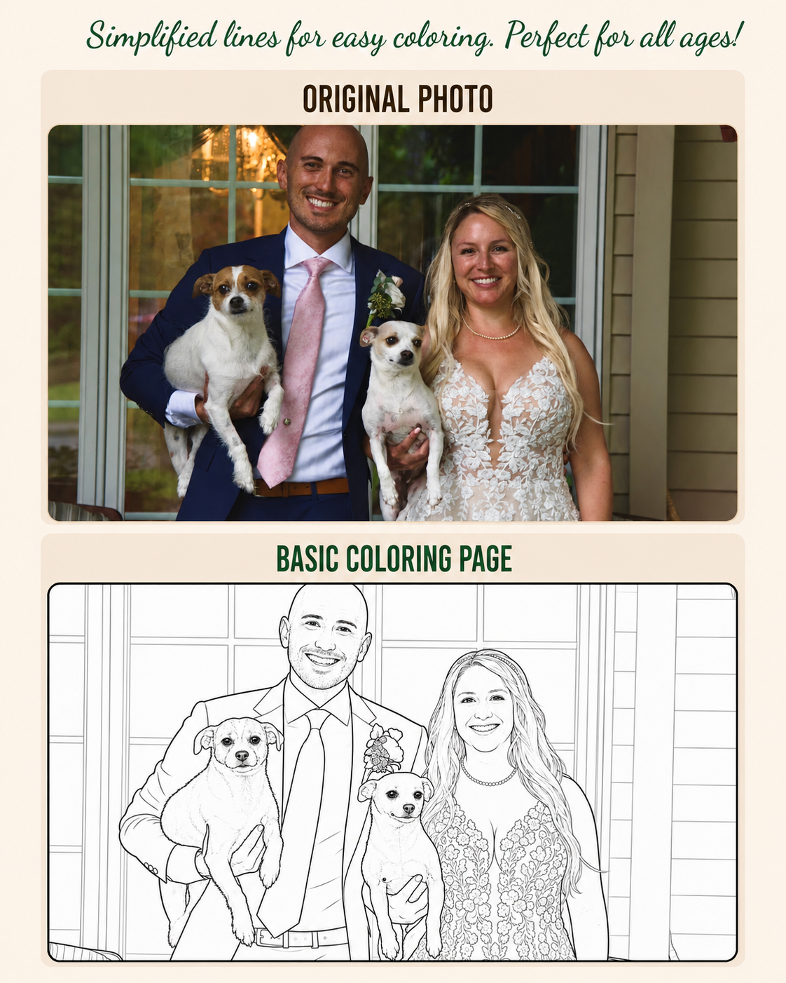 Wedding photo transformed into a coloring page